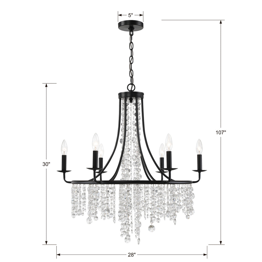 ##Antique Hardware## Gabrielle 6 Light Matte Black Chandelier