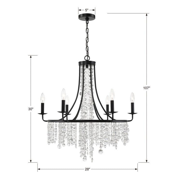 ##Antique Hardware## Gabrielle 6 Light Matte Black Chandelier