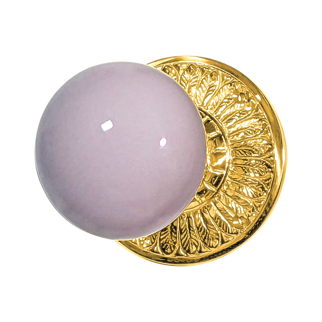 ##Antique Hardware## Grey Porcelain Door Knob with Brass Feathers Rosette