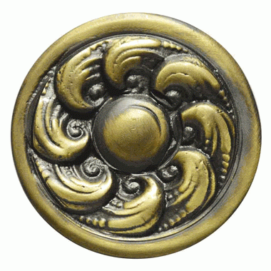 ##Antique Hardware## 1 7/8 Inch Solid Brass Round Ocean Waves Cabinet & Furniture Knob