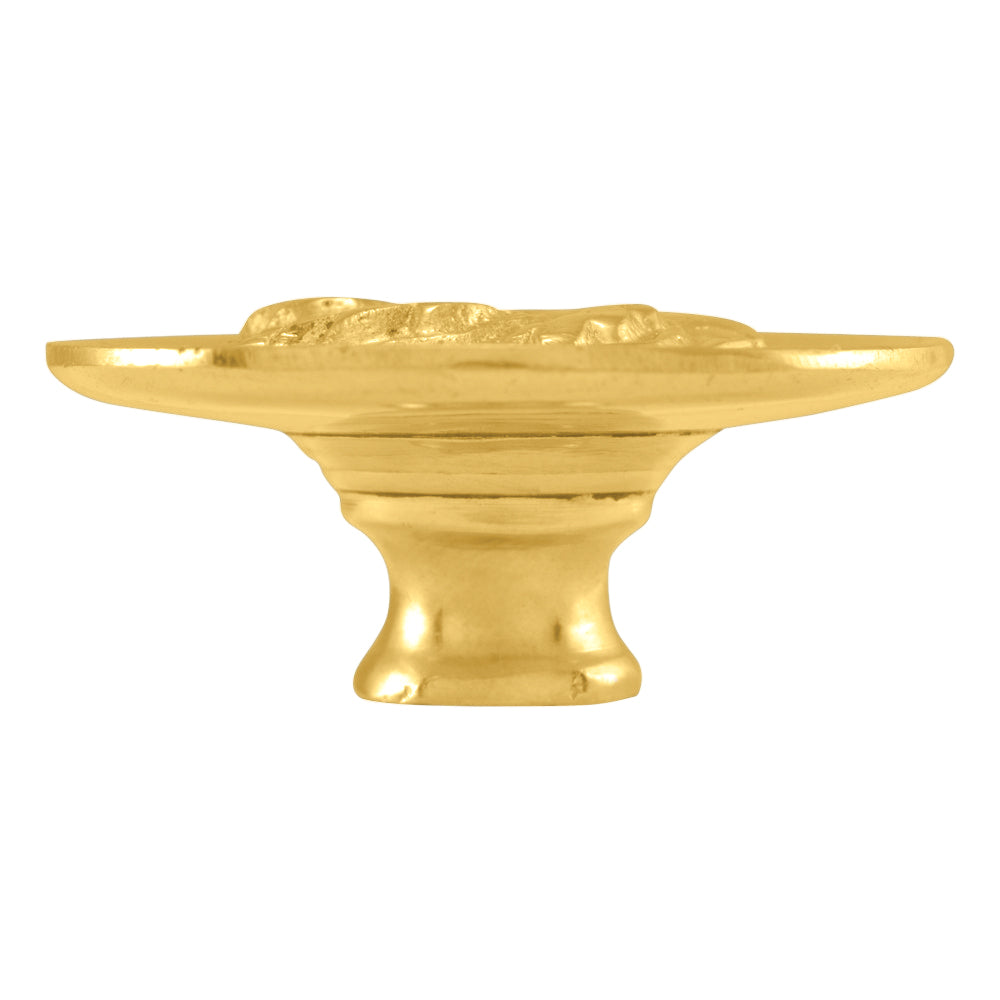 1 4/5 Inch Solid Brass Round Floral Print Leaf Cabinet & Furniture Knob