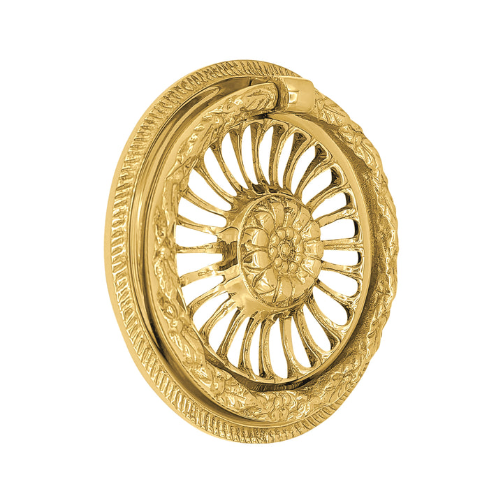 3 5/8 Inch Solid Brass Radiant Flower Drawer Ring Pull