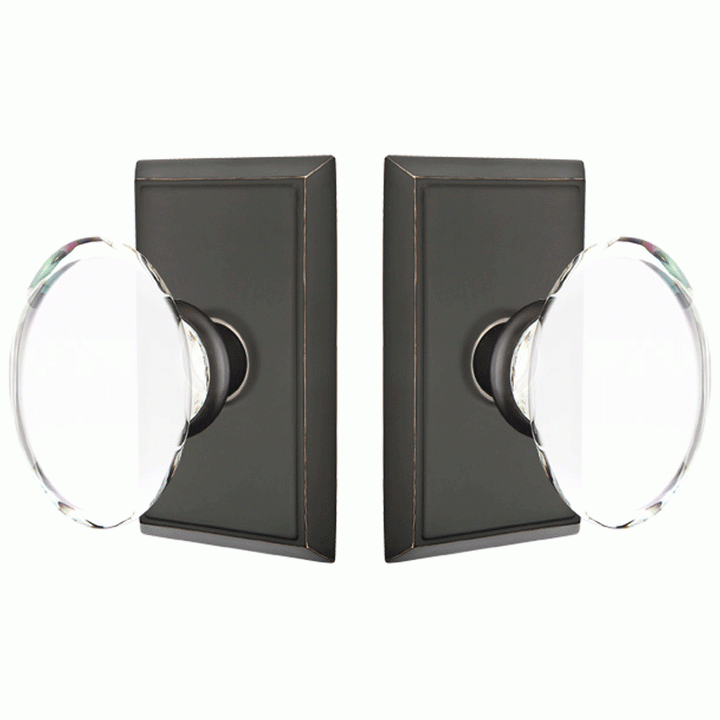 Antique Hardware Emtek Crystal Hampton Door Knob Set With Modern Rectangular Rosette (Several Finish Options) EMTEK GLASS CRYSTAL HAMPTON DOOR KNOB