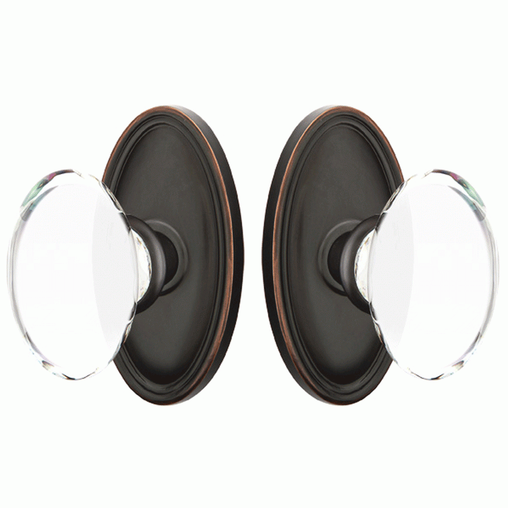 ##Antique Hardware## Crystal Hampton Door Knob Set With Oval Rosette (Several Finish Options)