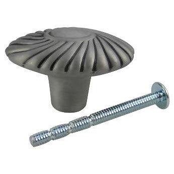 ##Antique Hardware## 1 1/2 Inch Large Oval Ribbed Cabinet or Furniture Knob Pewter Finish