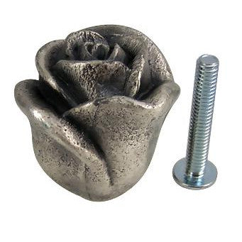 ##Antique Hardware## 1 3/16 Inch Solid Pewter Rose Flower Cabinet & Furniture Knob