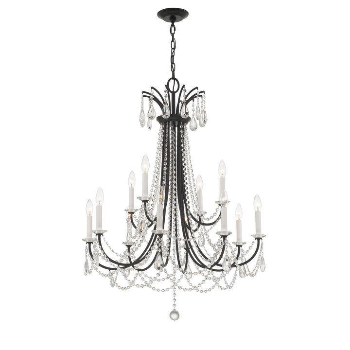 ##Antique Hardware## Karrington 12 Light Matte Black Chandelier