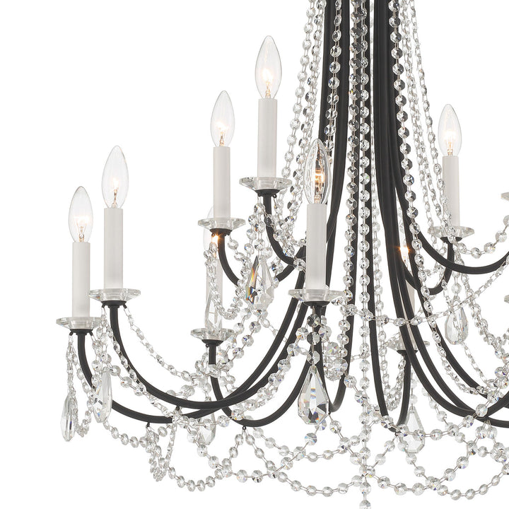 ##Antique Hardware## Karrington 12 Light Matte Black Chandelier