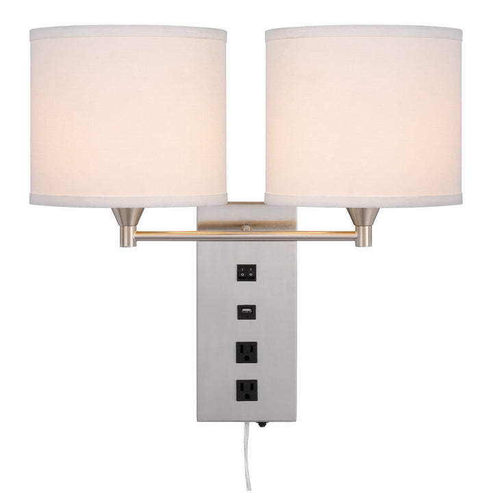 Antique Hardware 60W X 2 REEDSPORT WALL LAMP WITH 2 POWER OUTLETS AND 1 USB CHARGING PORT Wall Lamp