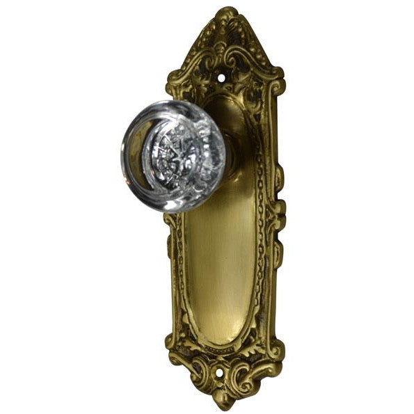##Antique Hardware## Ornate Victorian Long Backplate Door Set with Crystal Round Door Knobs (Several Finishes Available)