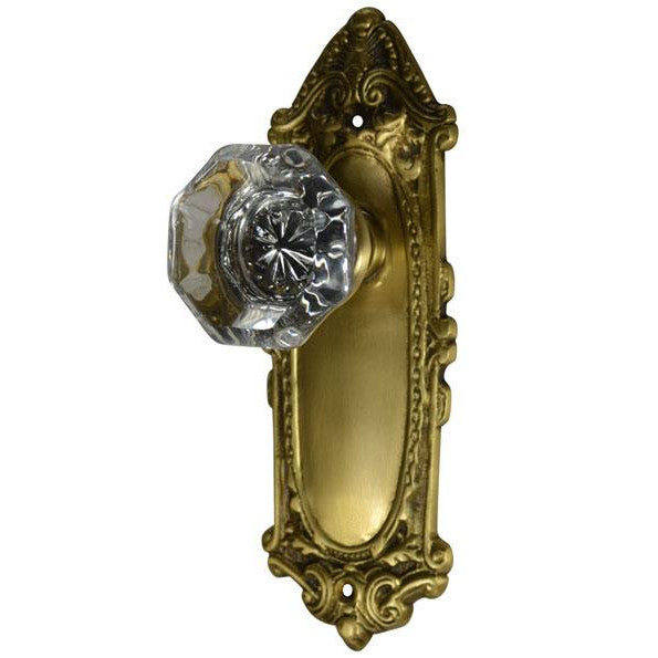 ##Antique Hardware## Ornate Victorian Long Backplate Door Set with Crystal Octagon Door Knobs (Several Finishes Available)