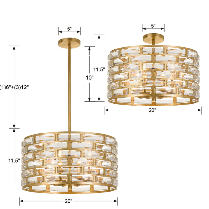 ##Antique Hardware## Meridian 6 Light Antique Gold Semi Flush Mount