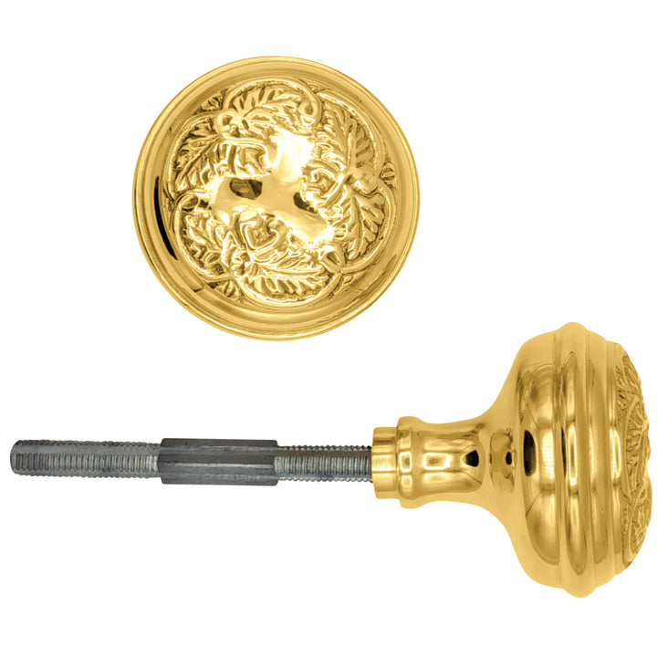 Floral Leaf Solid Brass Spare Door Knob Set (Several Finishes Available)