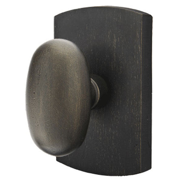 ##Antique Hardware## Emtek Solid Brass Sandcast Egg Door Knob Set With Rounded Rectangular Rosette (Several Finish Options)