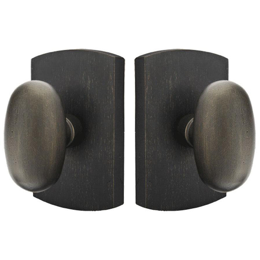 ##Antique Hardware## Emtek Solid Brass Sandcast Egg Door Knob Set With Rounded Rectangular Rosette (Several Finish Options)