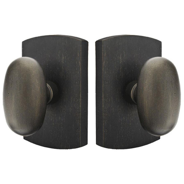 ##Antique Hardware## Emtek Solid Brass Sandcast Egg Door Knob Set With Rounded Rectangular Rosette (Several Finish Options)