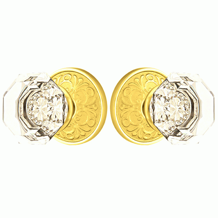 ##Antique Hardware## Emtek Crystal Old Town Clear Door Knob Set With Lancaster Rosette (Several Finish Options)