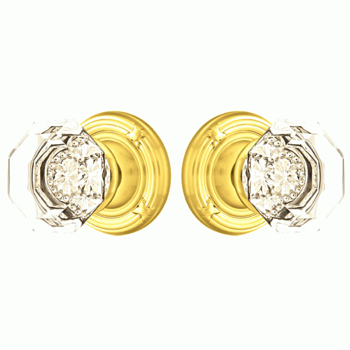 ##Antique Hardware## Emtek Crystal Old Town Clear Door Knob Set With Ribbon & Reed Rosette (Several Finish Options)
