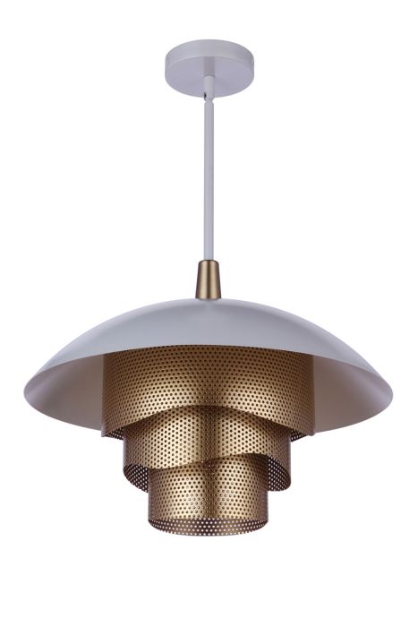 ##Antique Hardware## 19” Diameter Sculptural Statement Dome Pendant with Perforated Metal Shades in Matte White/Matte Gold