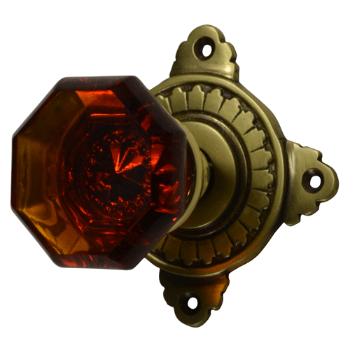 Antique Hardware Art Deco Rosette Door Set with Octagon Amber Glass Door Knobs (Antique Brass Finish) Door Knobs & Handles