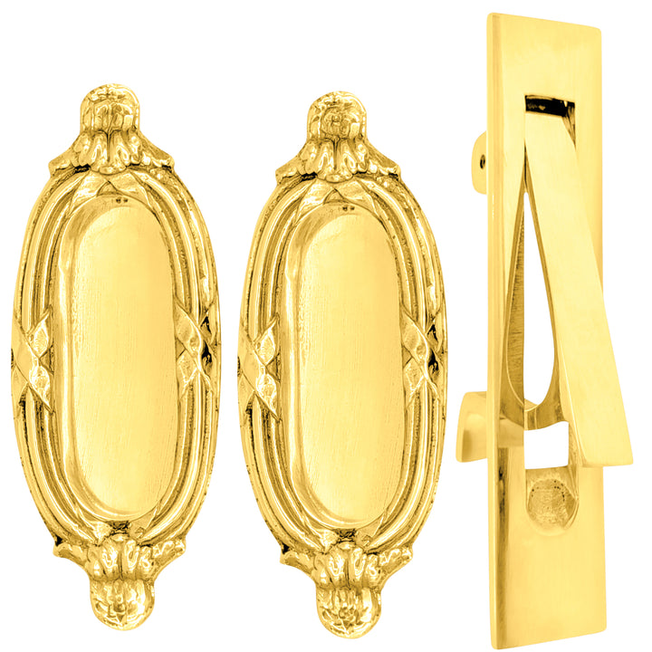 Ribbon & Reed Pocket Door Set (Polished Brass Finish)