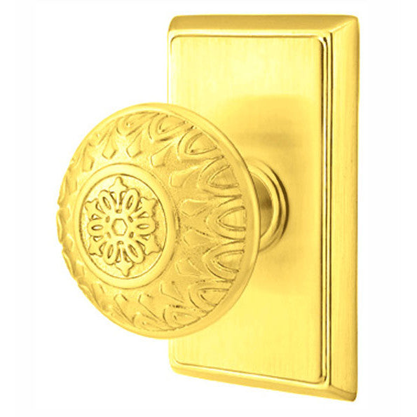 ##Antique Hardware## Emtek Solid Brass Lancaster Door Knob Set With Rectangular Rosette (Several Finishes Available)