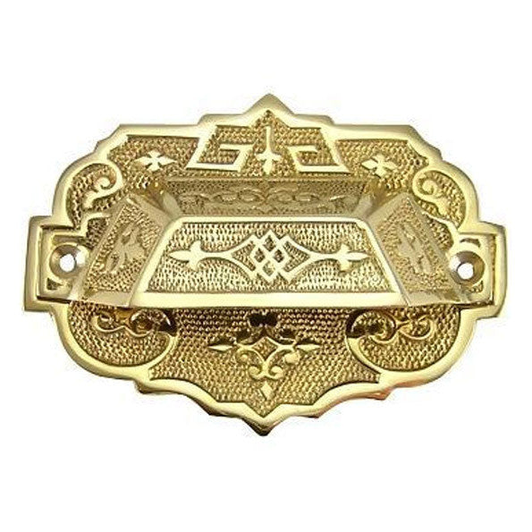 ##Antique Hardware## 4 3/8 Inch Overall (3 1/4 Inch c-c) Solid Brass Eastlake Cup & Bin Pull With Backplate