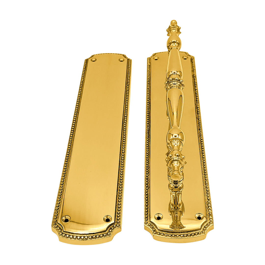 11 1/2 Inch Solid Brass Beaded Push & Pull Plate Set (Several Finishes Available)