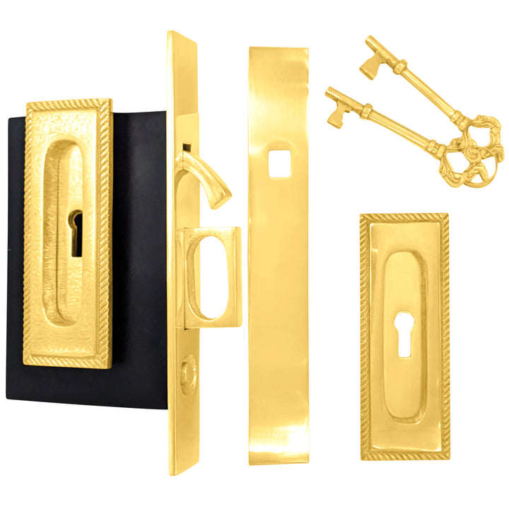 Georgian Square Pattern Pocket Privacy (Lock) Style Door Set