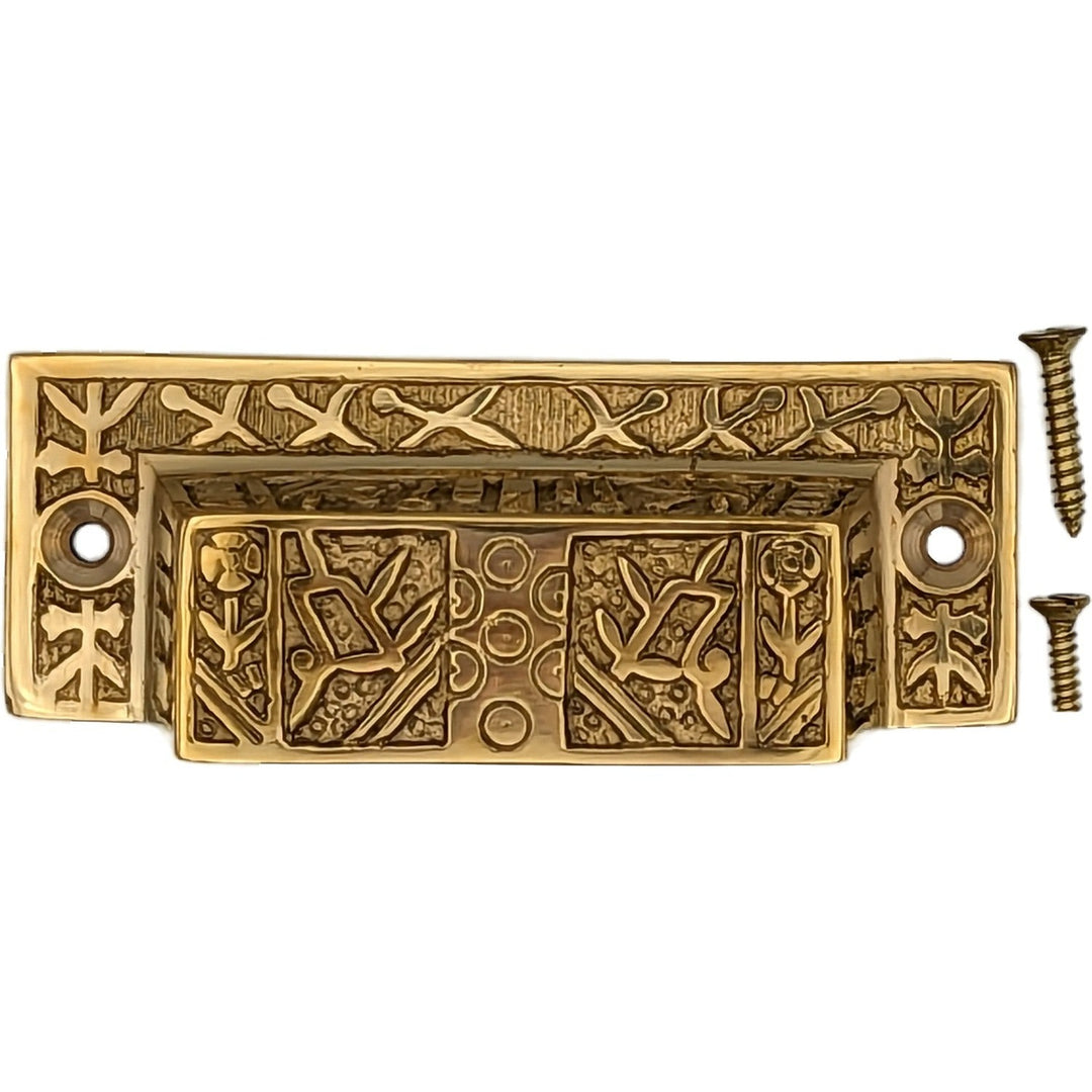 Antique Hardware 3 1/2 Inch Overall (3 Inch c-c) Solid Brass Eastlake Cup or Bin Pull CUP PULL