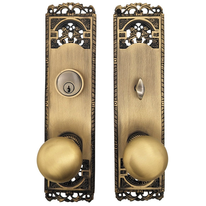 ##Antique Hardware## Cornice Plate Single-Door Deadbolt Entryway Set