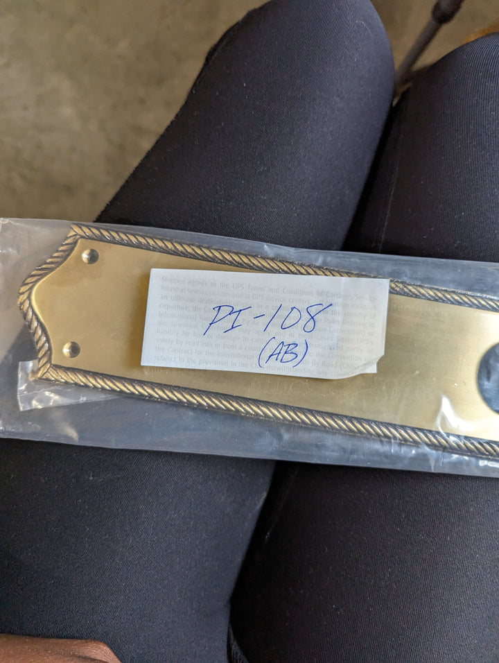 ##Antique Hardware## Open Box Sale Item 12 Inch Georgian Oval Roped Style Door Push Plate (Antique Brass Finish)