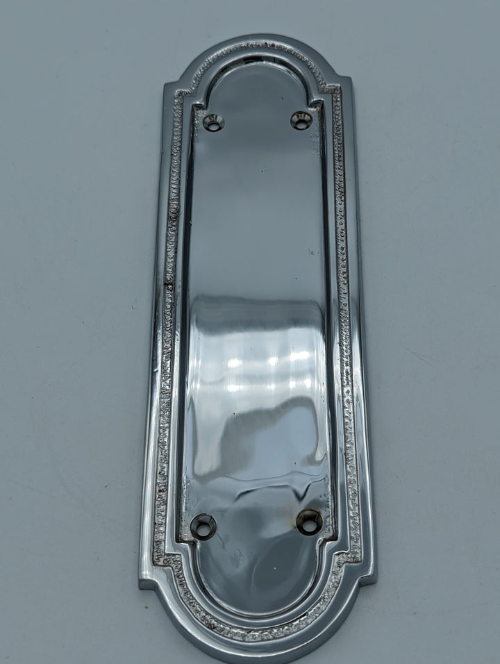 ##Antique Hardware## Open Box Sale Item 8 3/8 Inch Solid Brass Rounded Georgian Pattern Push Plate (Polished Chrome Finish)