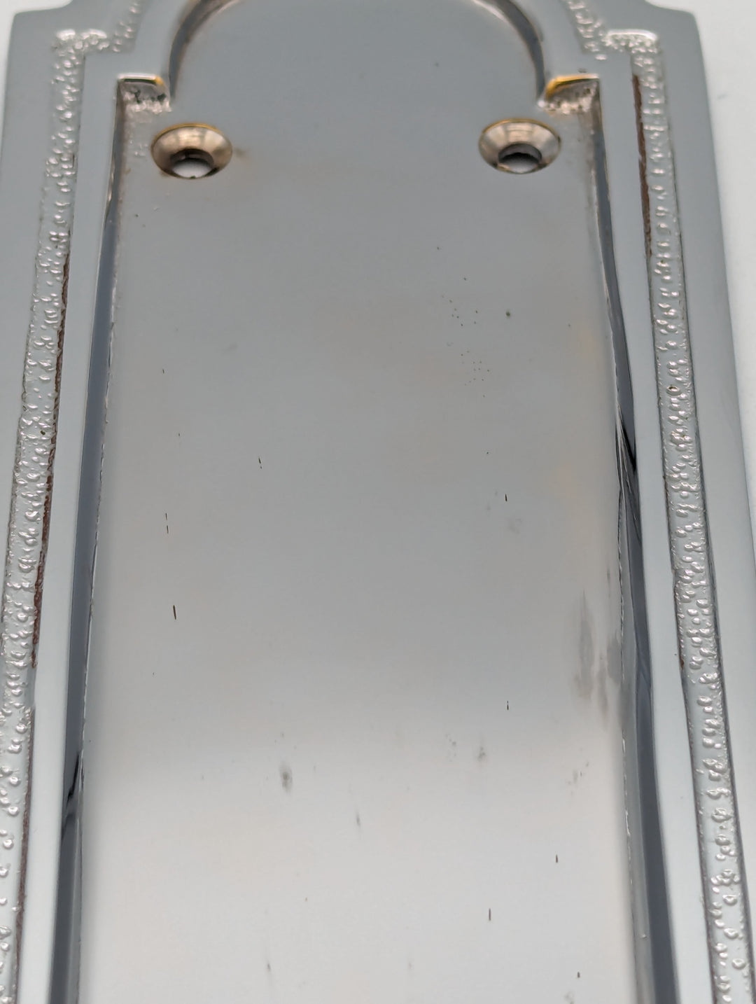 ##Antique Hardware## Open Box Sale Item 8 3/8 Inch Solid Brass Rounded Georgian Pattern Push Plate (Polished Chrome Finish)