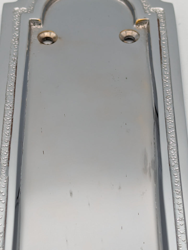 ##Antique Hardware## Open Box Sale Item 8 3/8 Inch Solid Brass Rounded Georgian Pattern Push Plate (Polished Chrome Finish)
