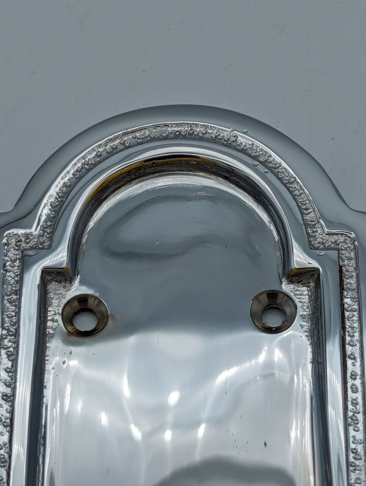 ##Antique Hardware## Open Box Sale Item 8 3/8 Inch Solid Brass Rounded Georgian Pattern Push Plate (Polished Chrome Finish)