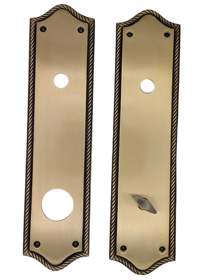 ##Antique Hardware## Open Box Sale Item Georgian Roped Oval Single Door Deadbolt Entryway Plates (Antique Brass Finish)