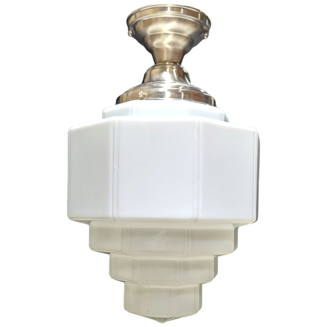 ##Antique Hardware## 19 1/2 Inch Manhattan Skyscraper Grandeur Style Semi-Flush Mount Light (Satin Nickel Finish)