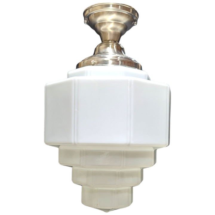 ##Antique Hardware## 19 1/2 Inch Manhattan Skyscraper Grandeur Style Semi-Flush Mount Light (Satin Nickel Finish)