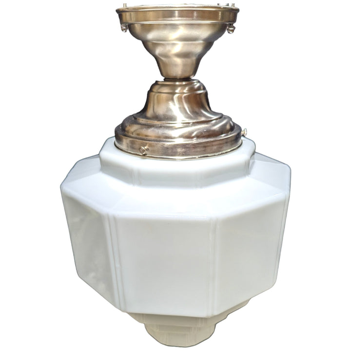 ##Antique Hardware## 19 1/2 Inch Manhattan Skyscraper Grandeur Style Semi-Flush Mount Light (Satin Nickel Finish)