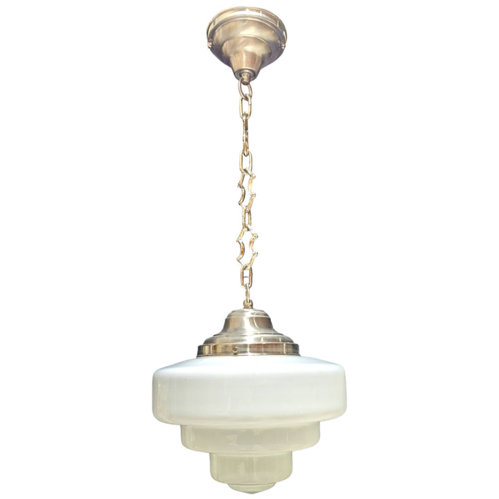 ##Antique Hardware## 28 1/2 Inch Manhattan Skyscraper Nouveau Style Chain Light (Satin Nickel Finish)