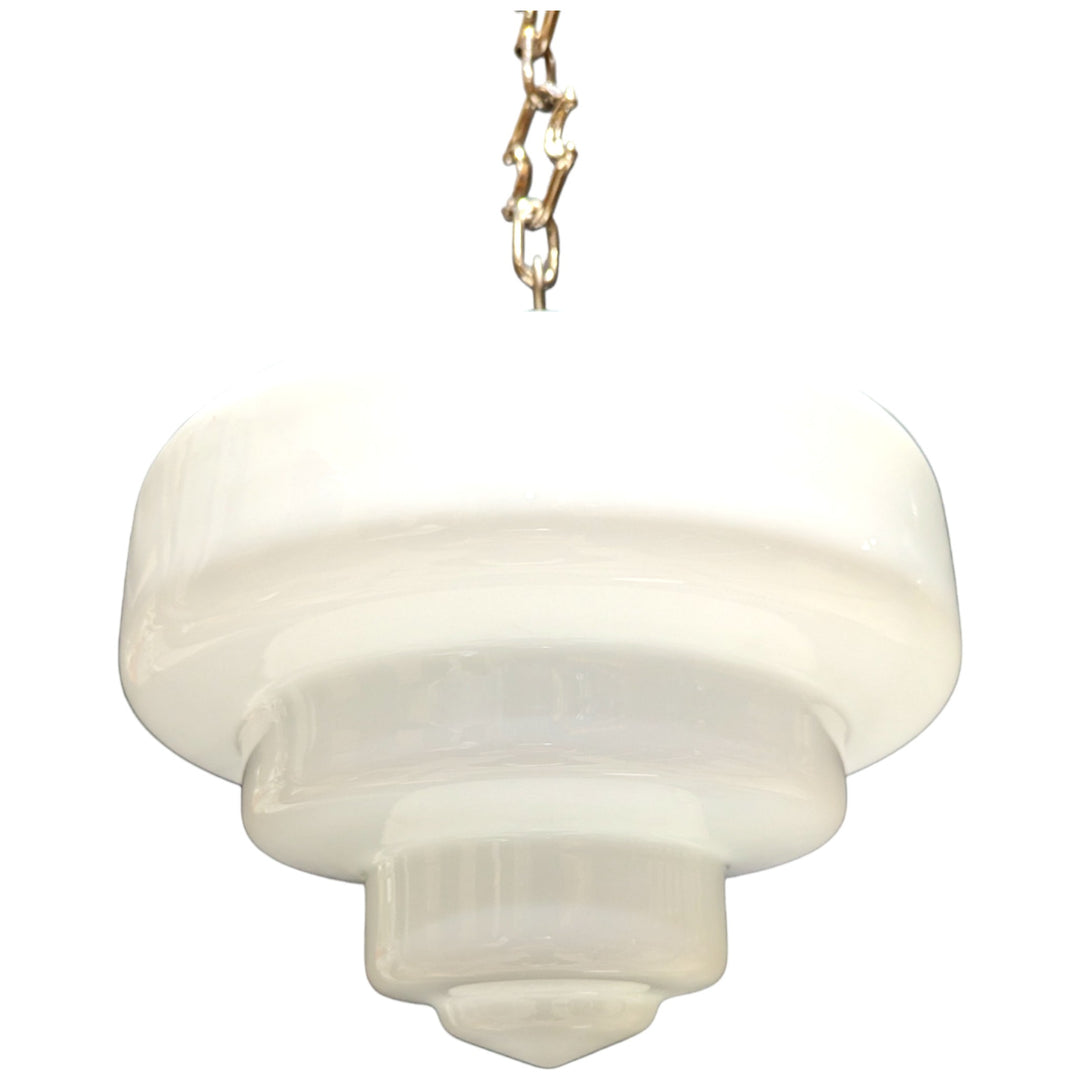 ##Antique Hardware## 28 1/2 Inch Manhattan Skyscraper Nouveau Style Chain Light (Satin Nickel Finish)