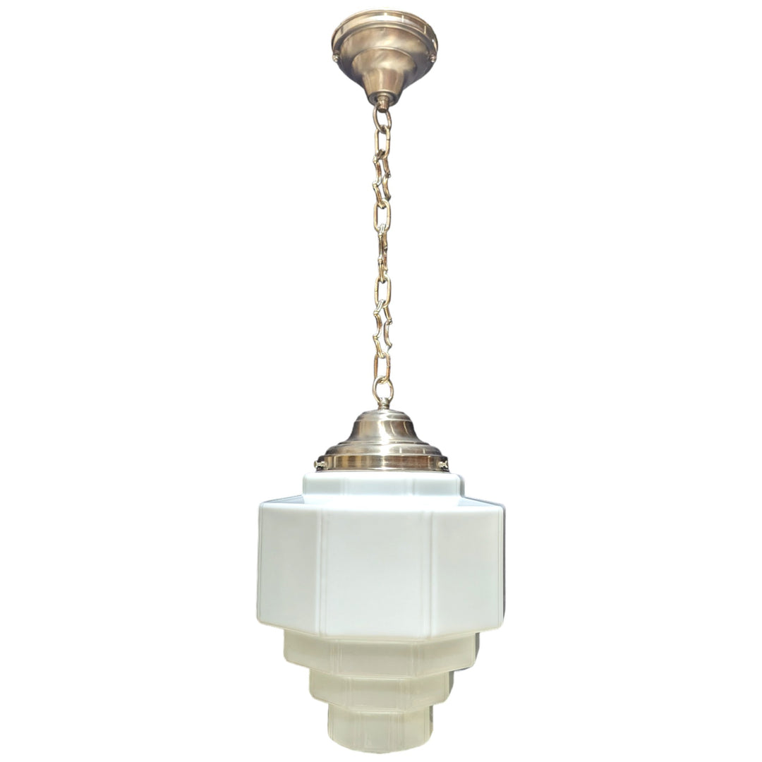 ##Antique Hardware## 34 1/2 Inch Manhattan Skyscraper Grandeur Style Chain Light (Satin Nickel Finish)