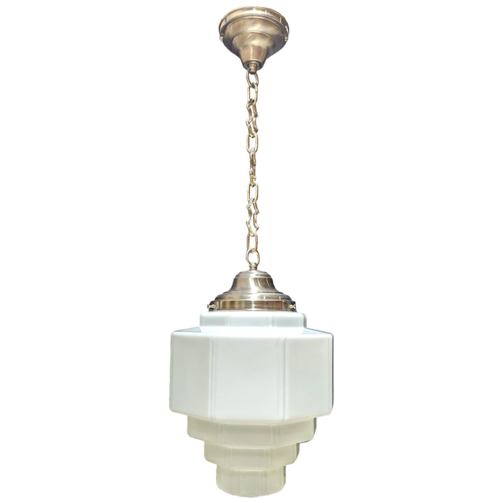 ##Antique Hardware## 34 1/2 Inch Manhattan Skyscraper Grandeur Style Chain Light (Satin Nickel Finish)