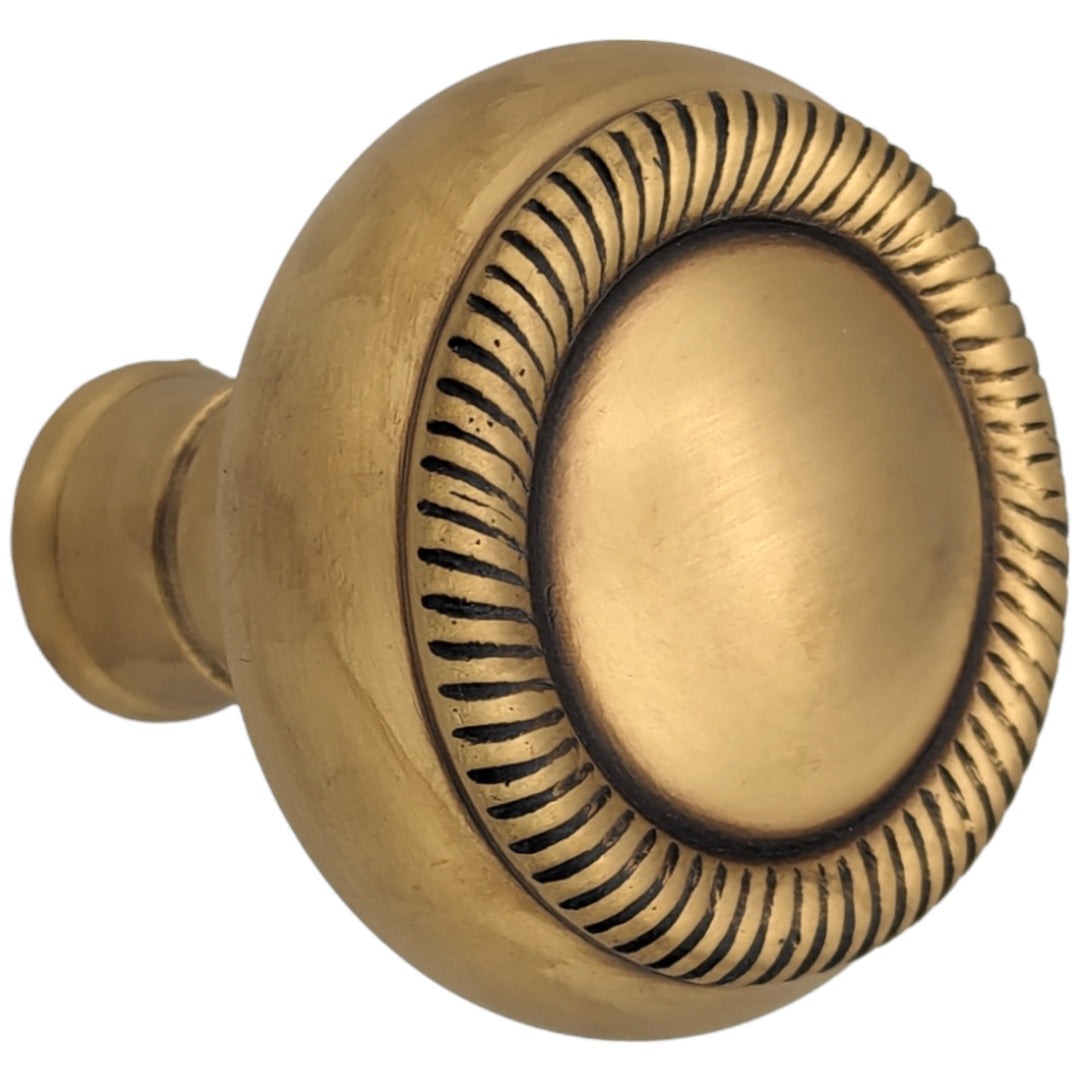 ##Antique Hardware## Open Box Sale Item Georgian Roped Solid Brass Spare Door Knob Set (Antique Brass Finish)