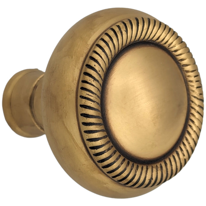 ##Antique Hardware## Open Box Sale Item Georgian Roped Solid Brass Spare Door Knob Set (Antique Brass Finish)