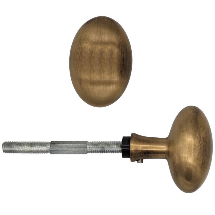 ##Antique Hardware## Open Box Sale Item Solid Brass Egg Door Knobs Spare Set with Spindle (Antique Brass) Set of 3