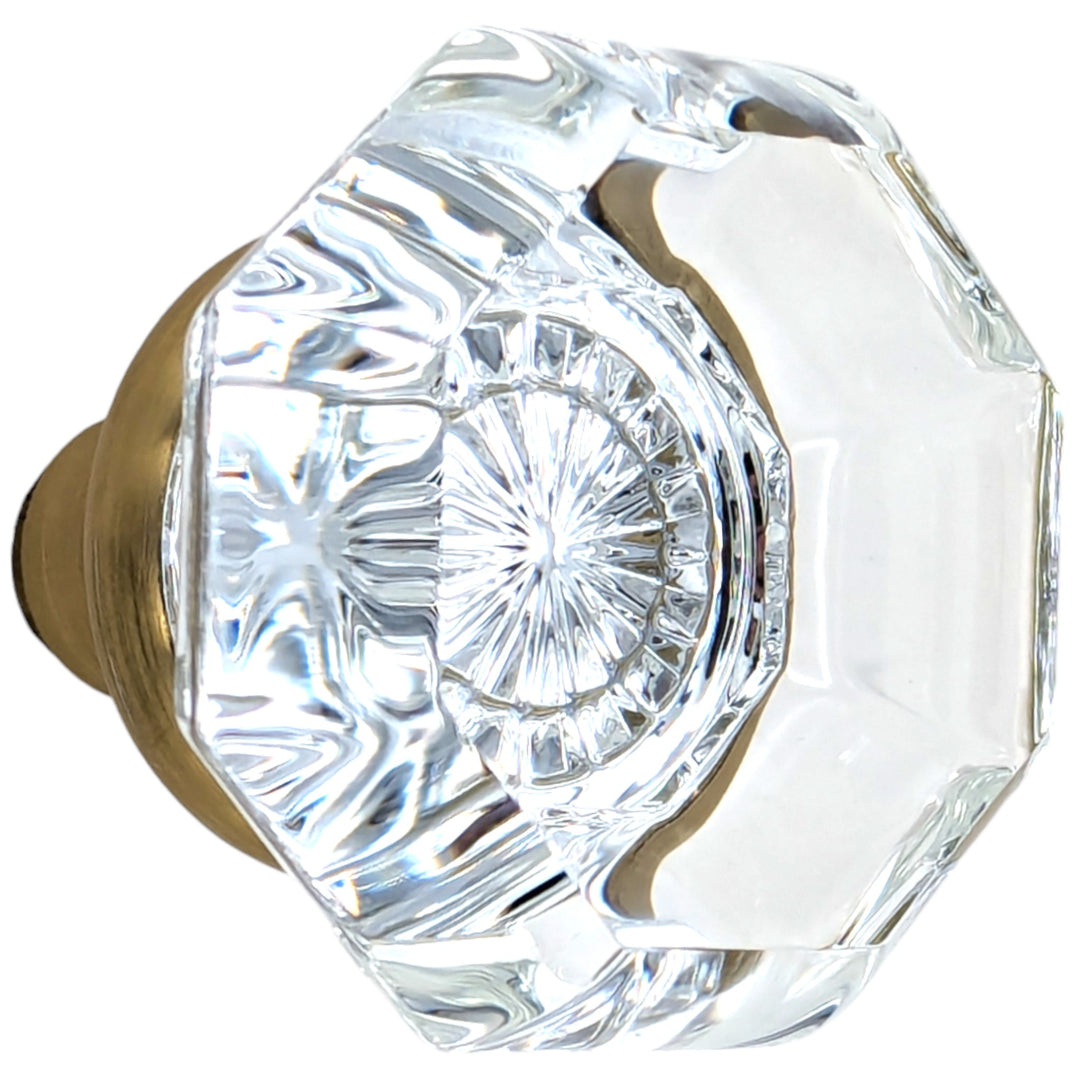##Antique Hardware## Octagon Style Crystal Door Knobs (Satin Brass Finish)