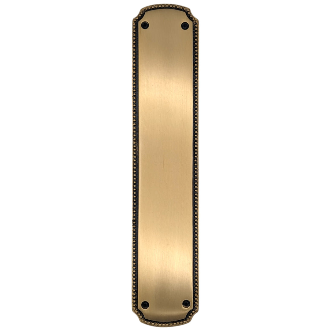 ##Antique Hardware## 11 1/2 Inch Solid Brass Beaded Push & Plate (Several Finishes Available)