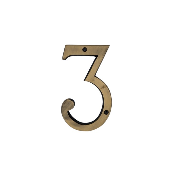 Open Box Sale Item 6 Inch Tall House Number 3 (Antique Brass Finish)